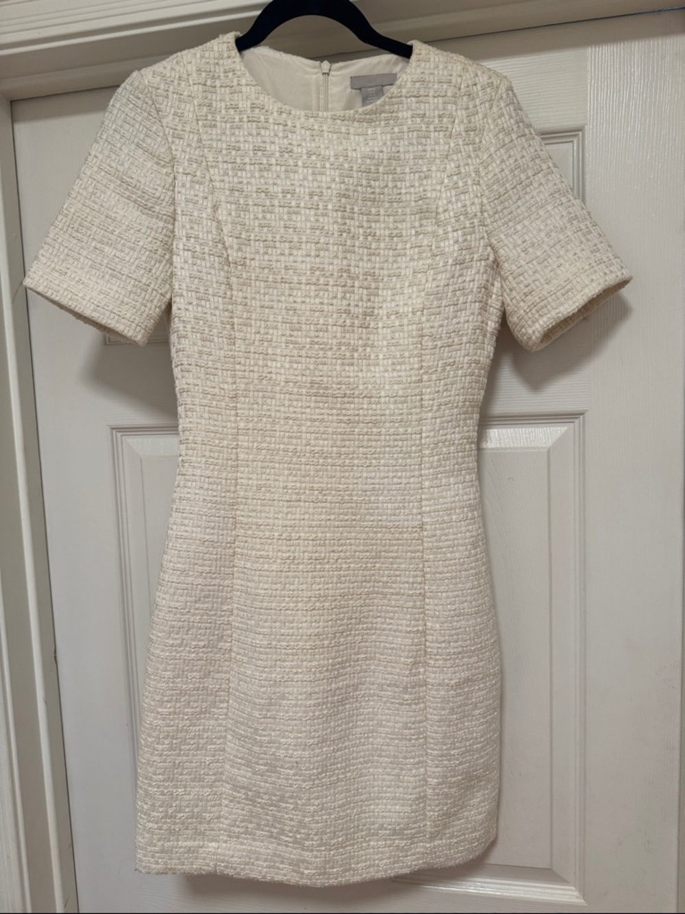 H&M Cream Textured Tweed Mini Dress